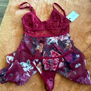 Lingerie Lace Babydoll Sleepwear Nightwear Mesh Chemise w/ g string